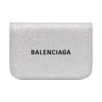Balenciaga Cash Polyurethane Wallet Mini Women's Silver