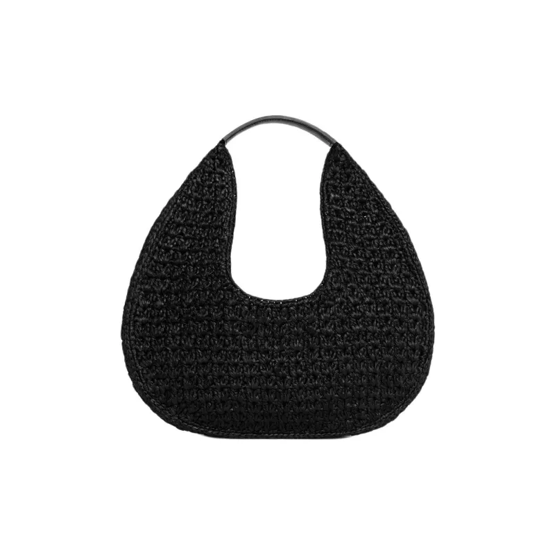 CELINE Classic Panier Series Plant Material With Cow Leather Hobo Bag, Handbag Women's Black-2