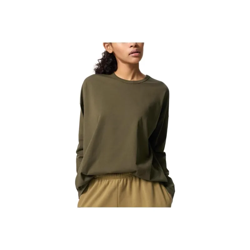 UNIQLO Drop Shoulder Sleeve T Shirt Women's Olive-0