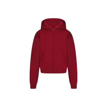 SKIMS Fake Day Collection FW24 COTTON FLEECE CLASSIC ZIP UP HOODIE Sweatshirt Women's BRICK Red