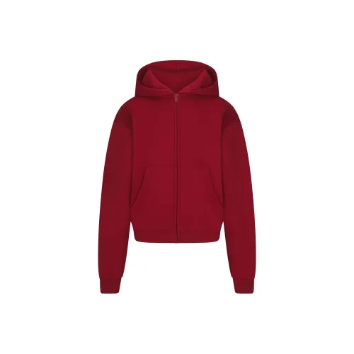 SKIMS Fake Day Collection FW24 COTTON FLEECE CLASSIC ZIP UP HOODIE Sweatshirt Women's BRICK Red