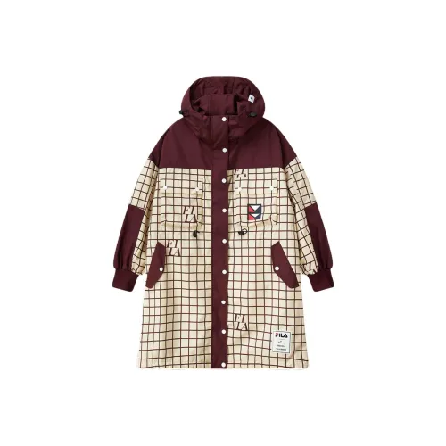 FILA x Maison MIHARA YASUHIRO Jackets Coats Women's Light Sand Camel & Dark Maroon Plaid