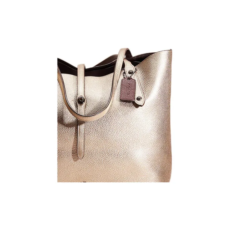 COACH Market Tote Pebbled Leather Tote Bag Shopping Bag Shoulder Bag Handbag Large Size Women's Platinum-1