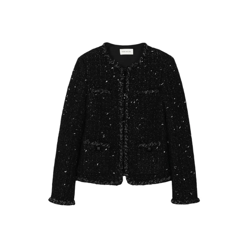 Roselingling Jackets & Coats Women's Shimmering Silver Scale Black-0