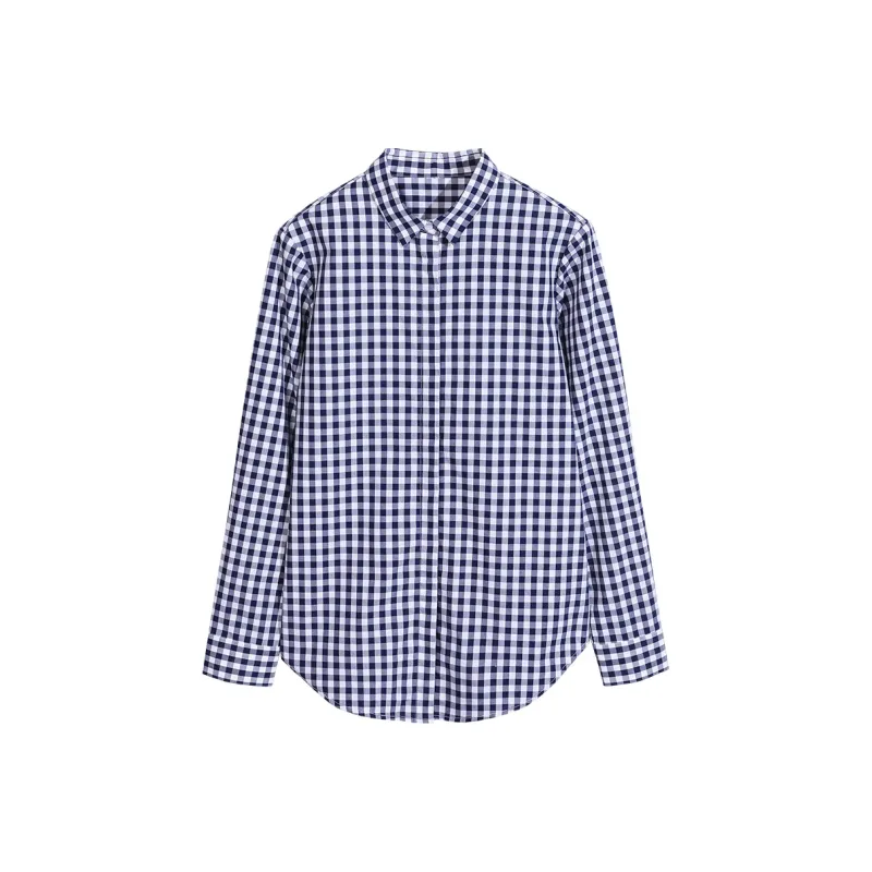 Lucybaily Shirt Women's Blue White Plaid-0
