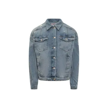 CHIARA FERRAGNI Logo Embroidered Distressed Denim Jacket