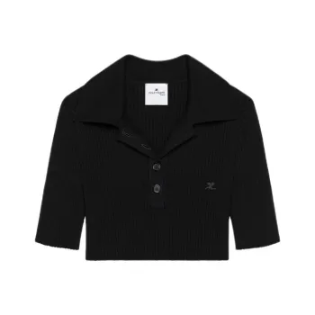 COURREGES Half Button Knitted Cropped Polo Top
