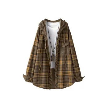 Cypress House Jackets & Coats Women's Coffee And Yellow Plaid