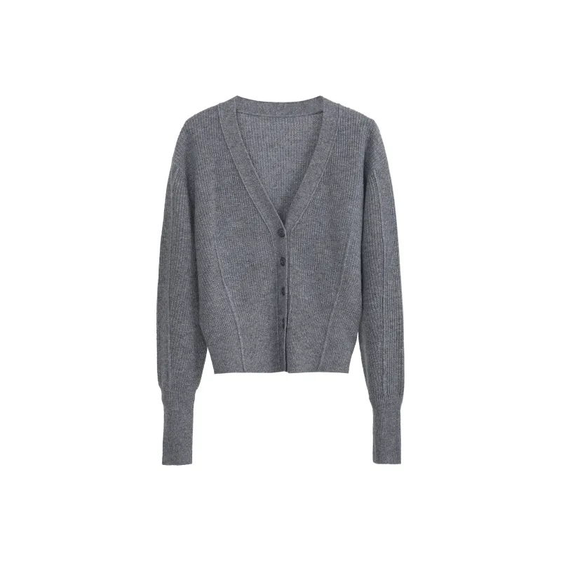 Fstudio Knitted Fabric Cardigan Sweater Women's Gray-0
