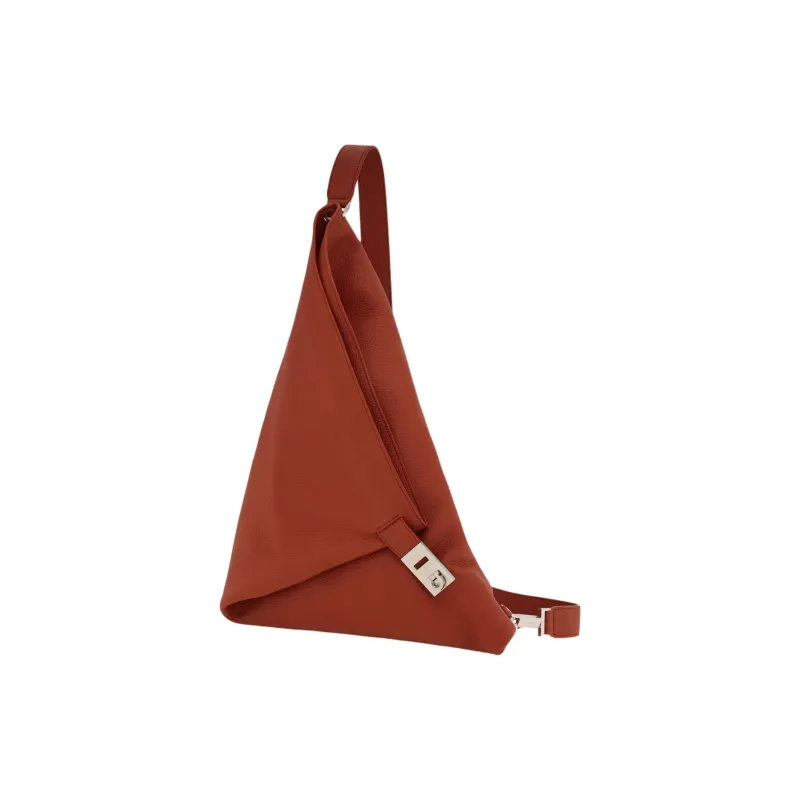 FERRAGAMO Hammered Texture Cow Leather Sling Bag Large Size Women's Brick Red-1