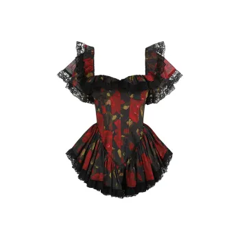 Selkie Collection SS25 Shirt Women's Red Rose Print In The Black Night