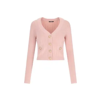 BALMAIN Button Embellished Ribbed Knit Cardigan