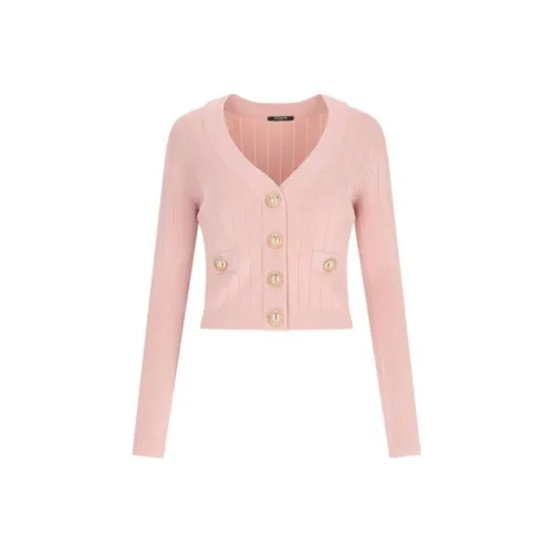 BALMAIN Button Embellished Ribbed Knit Cardigan