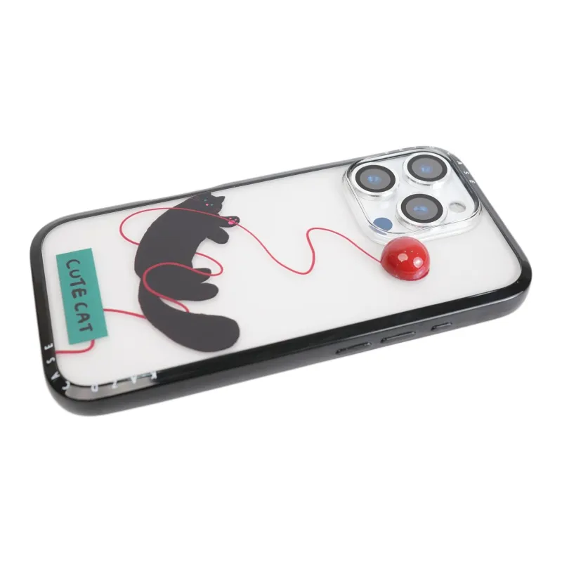 Wei Xin Acrylic Material 3D Effect Pom Black Cat Phone Cases Compatible With IPhone 16/15 Pro Max/Apple 13/14 Pro/Max-3