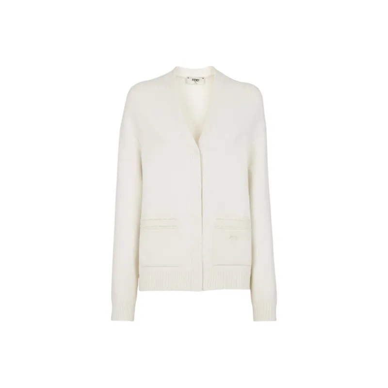 FENDI Logo Embroidered V Neck Cardigan-0