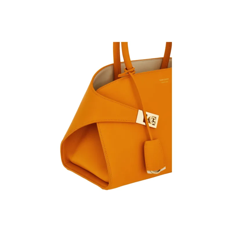 FERRAGAMO Hug Calfskin One Shoulder Handbag Medium Size Women's Orange-4