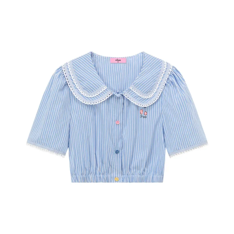 CHUU Shirts Women's Blue Stripes Pattern-0