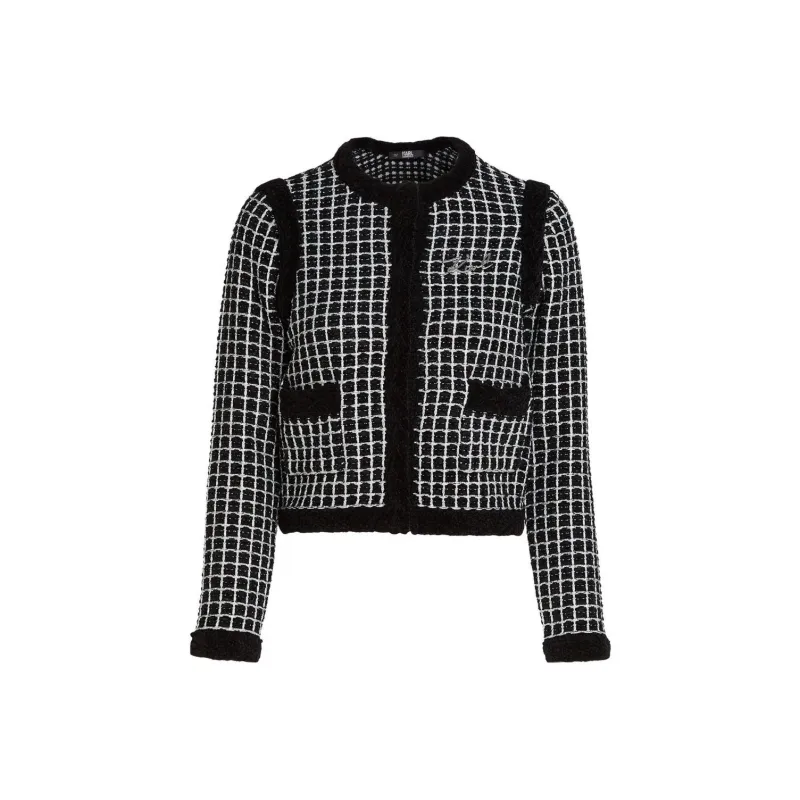 KARL LAGERFELD / Karl Lagerfeld Jeans Logo plaque Bouclé Cardigan-0