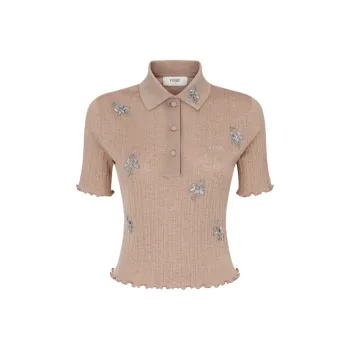 FENDI Embellished Detailed Knitted Polo Shirt