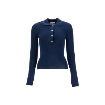 GANNI Long Sleeved Knit Polo Top