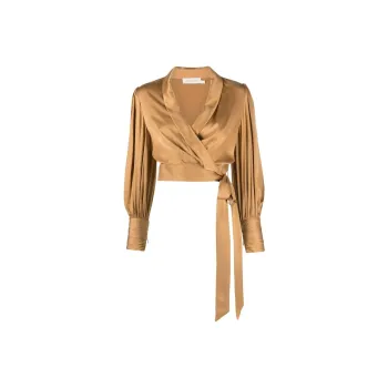 Zimmermann Cropped Wrap Satin Blouse