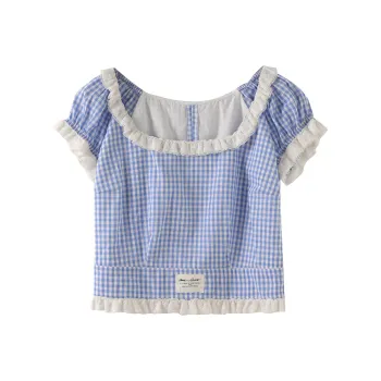 Miss Chipmunk Shirt Women's Small Blue Plaid