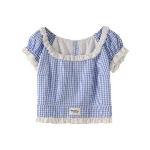 Miss Chipmunk Shirt Women's Small Blue Plaid