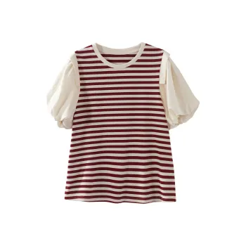 LUYOUYE Lantern Sleeve T Shirt Women's Dark Red