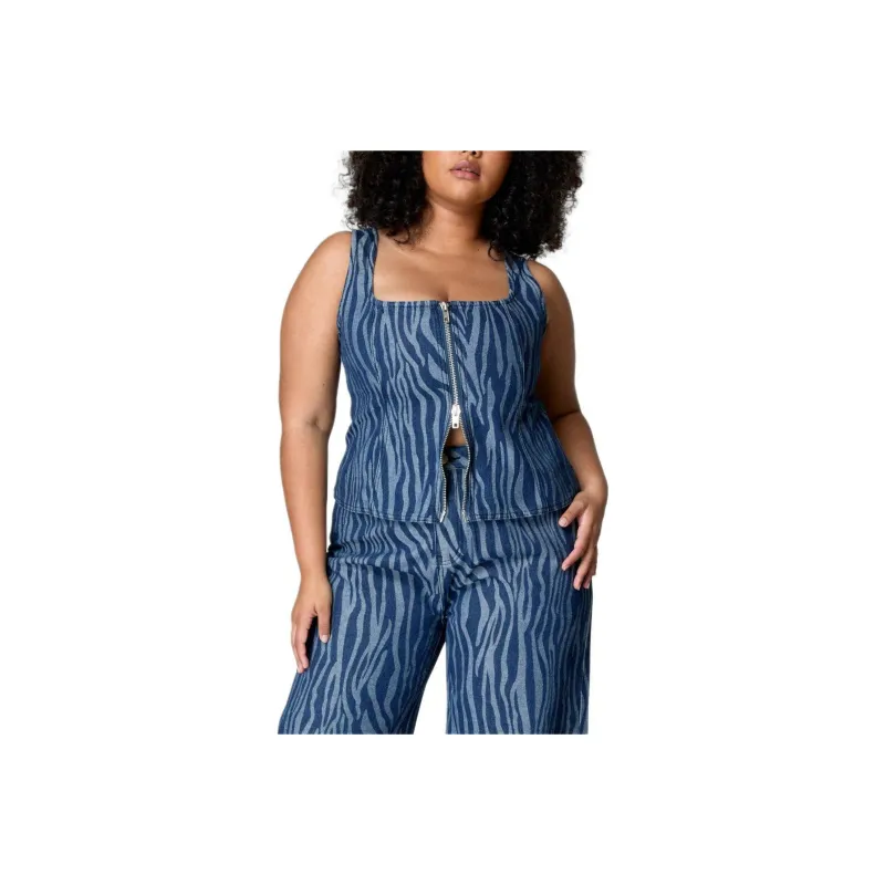 NASTY GAL Plus Zebra Denim Top Camisole Women's Indigo-0