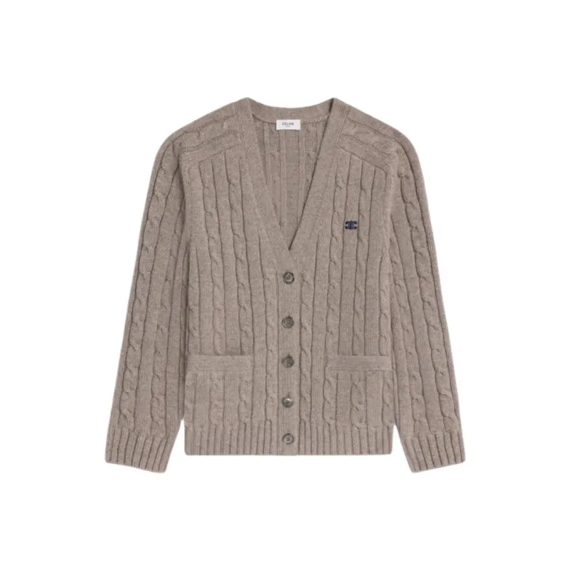 CELINE Cable knit Triomphe Cardigan In Cashmere-0