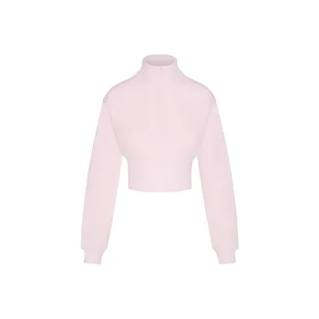 SKIMS COTTON FLEECE CROPPED HALF ZIP PULLOVER Sweatshirt Women's CHERRY BLOSSOM/Cherry Blossom
