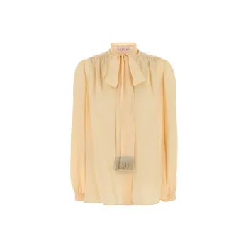 Valentino Fringed Pussy Bow Chiffon Shirt