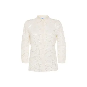 PRADA All Over Lace Detailed Long Sleeved Blouse