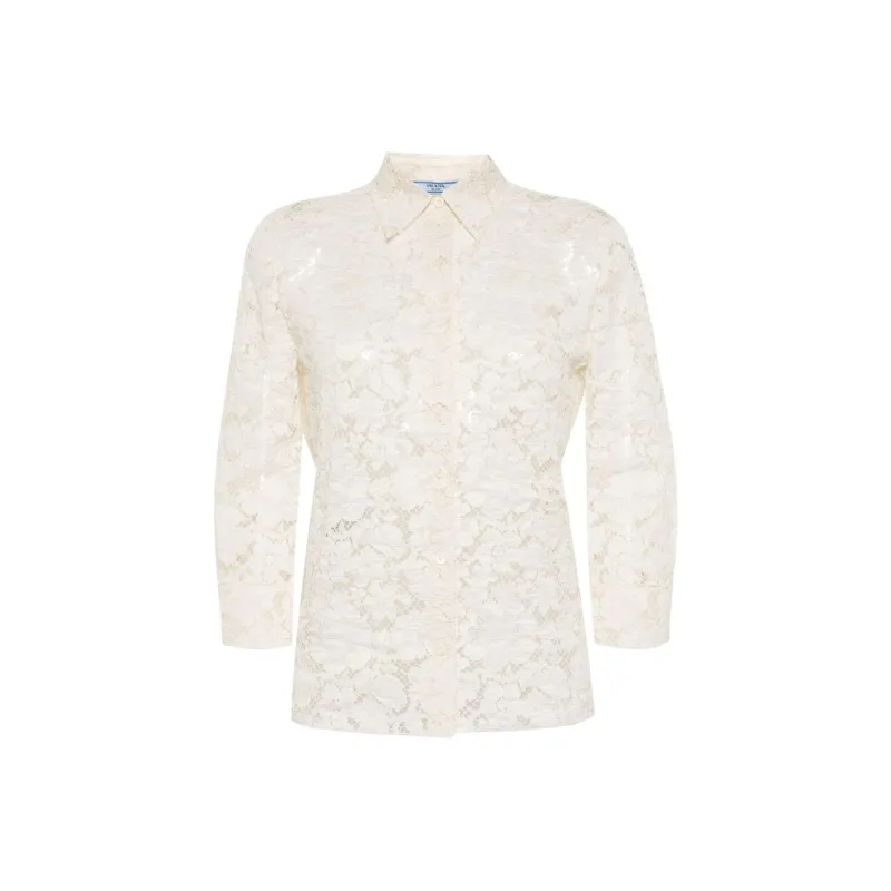 PRADA All Over Lace Detailed Long Sleeved Blouse-0