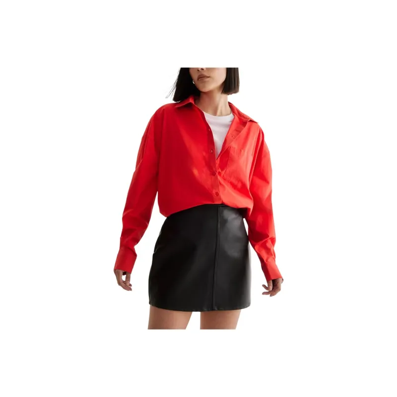 NASTY GAL Cotton Oversized Shirt Shirt Women's Red-0