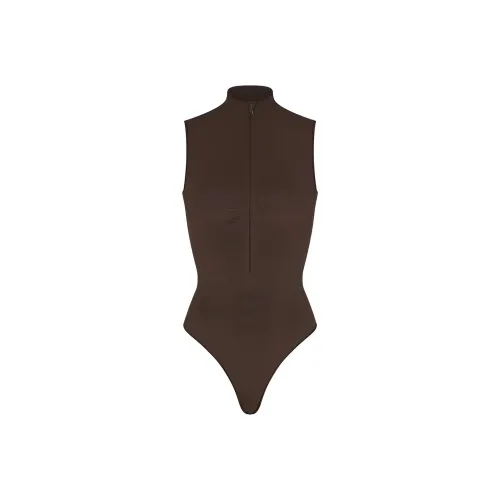 SKIMS SEAMLESS SCULPT ZIP FRONT SLEEVELESS THONG BODYSUIT Bodysuits Women's ESPRESSO/Dark Coffee Color