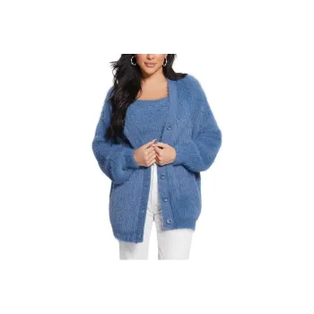 GUESS Sahar Fuzzy Cardigan Sweater Knitwear Women's Blue