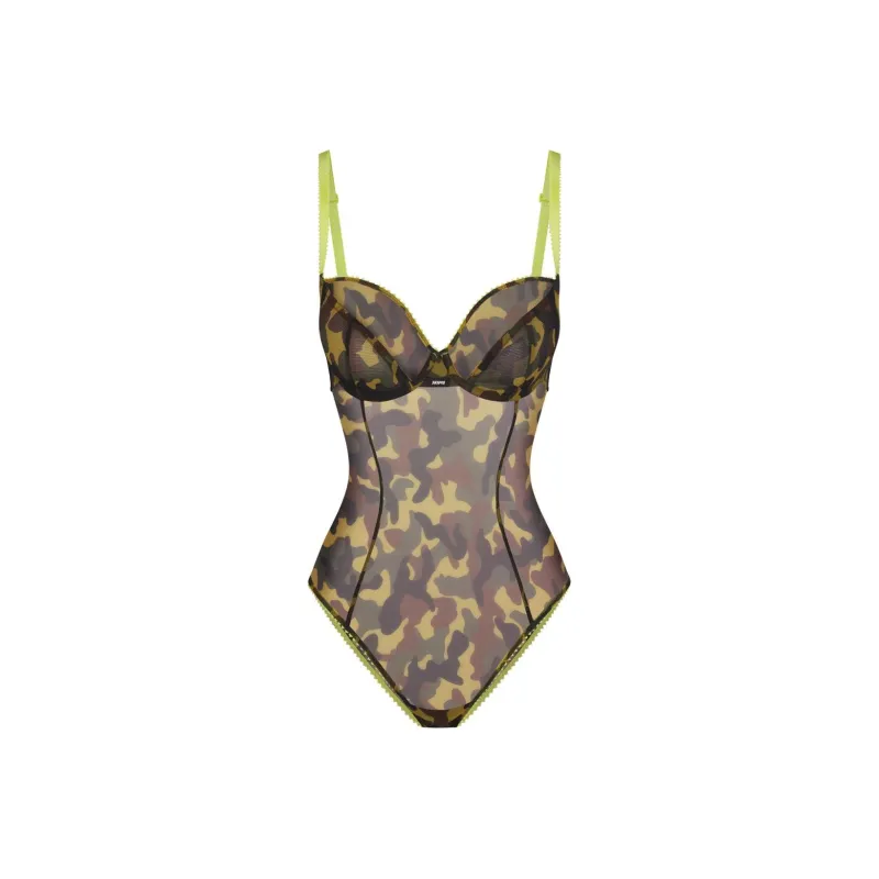 SKIMS ULTRA FINE MESH PICOT BRIEF BODYSUIT Bodysuits Women's DAFFODIL CAMO/Multicolor-0