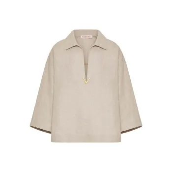 Valentino Logo Plaque V-Neck Blouse