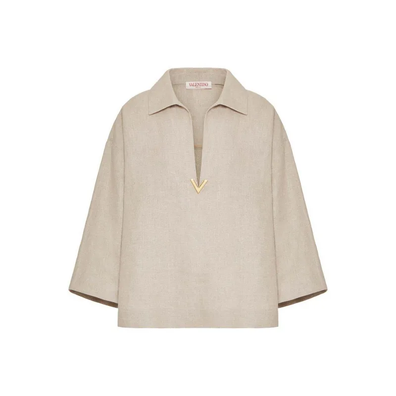 Valentino Logo Plaque V-Neck Blouse-0