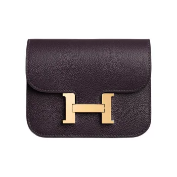 HERMES Constance Slim Evercolor Calfskin Wallet Women's Dark Reddish Purple & Azalea Pink