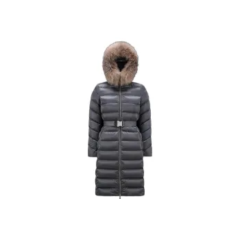 Moncler FW22 Solid Color Hooded Thickened Mid Length Down Jacket Women's Gray
