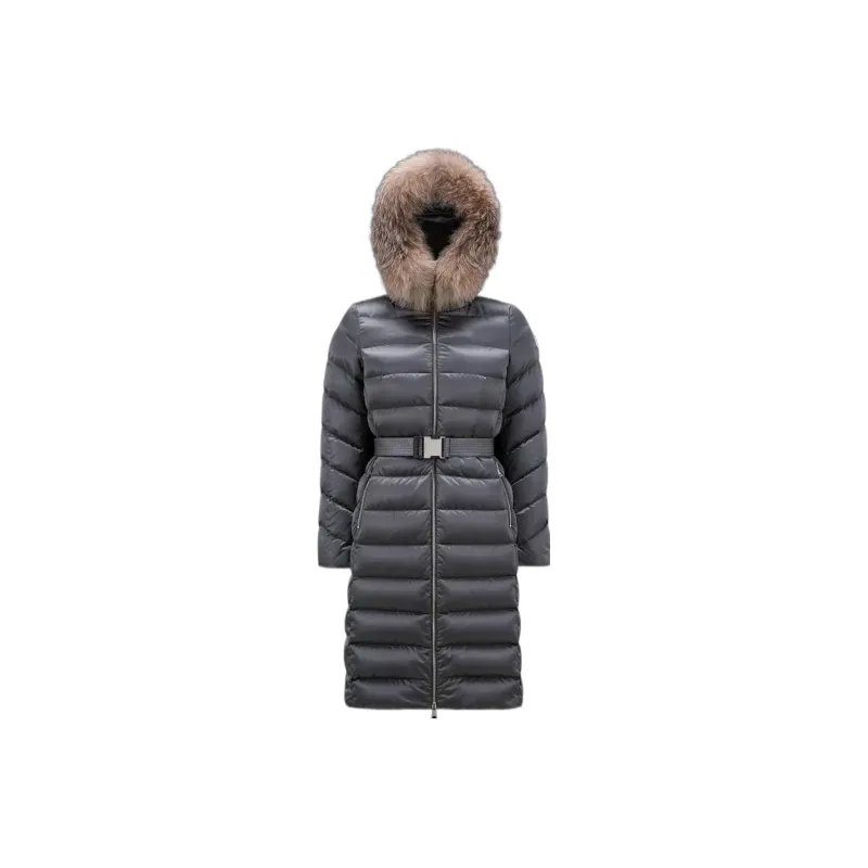 Moncler FW22 Solid Color Hooded Thickened Mid Length Down Jacket Women's Gray-0
