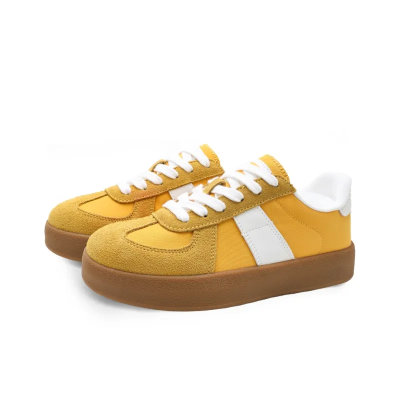 GLO BULL Slip Resistant Lightweight Height Increasing Low Top Skateboard Shoes Women's Yellow White-2