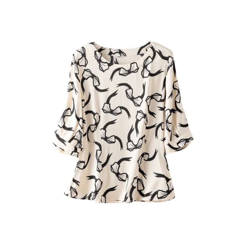 Cypress House Shirt Women's Apricot Base With Black Bowknot-0