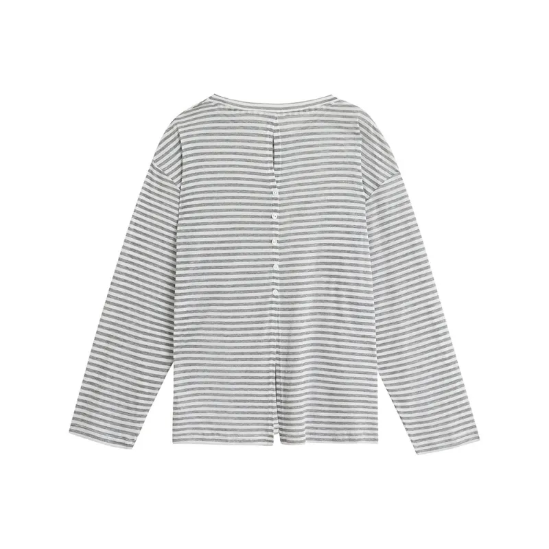 Inman T Shirt Women's Gray White Stripes-1