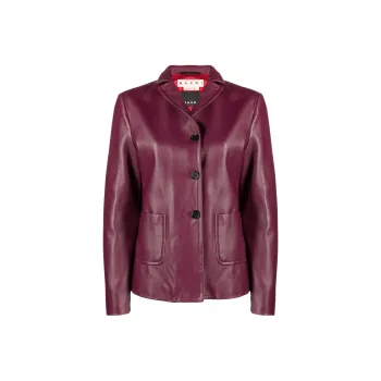 MARNI V-neck Button Leather Jacket