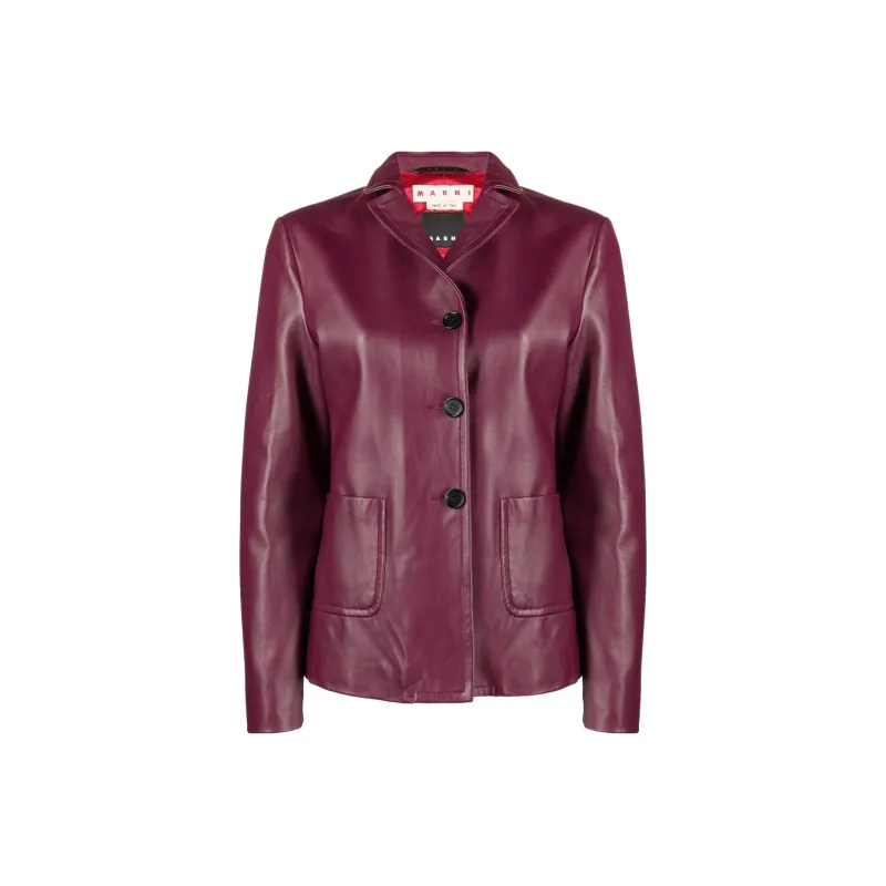 MARNI V-neck Button Leather Jacket-0