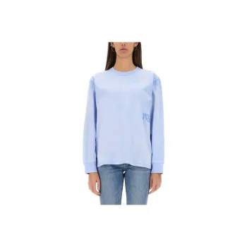 Alexander Wang Essential Puff Logo Jersey Long Sleeve Tee Washed Pale Blue