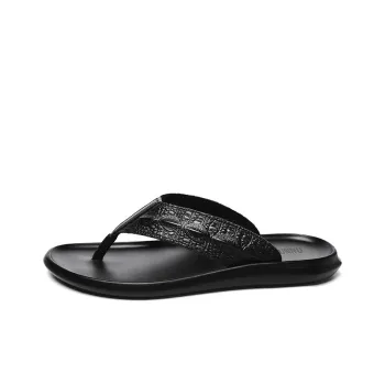 Dunnu Leather Patchwork Flip Flops Men's Black